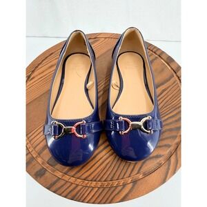Janie and Jack Patent Leather Horse Bit Flats Girls Toddler Size 10 Blue Gold
